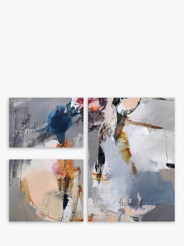 Natasha Barnes - 'Silent Motion' Abstract Canvas Prints, Set of 3, Grey/Multi