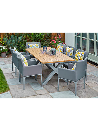 LG Outdoor Siena 8-Seat Wood-Effect Garden Dining Table & Armchairs Set, Grey