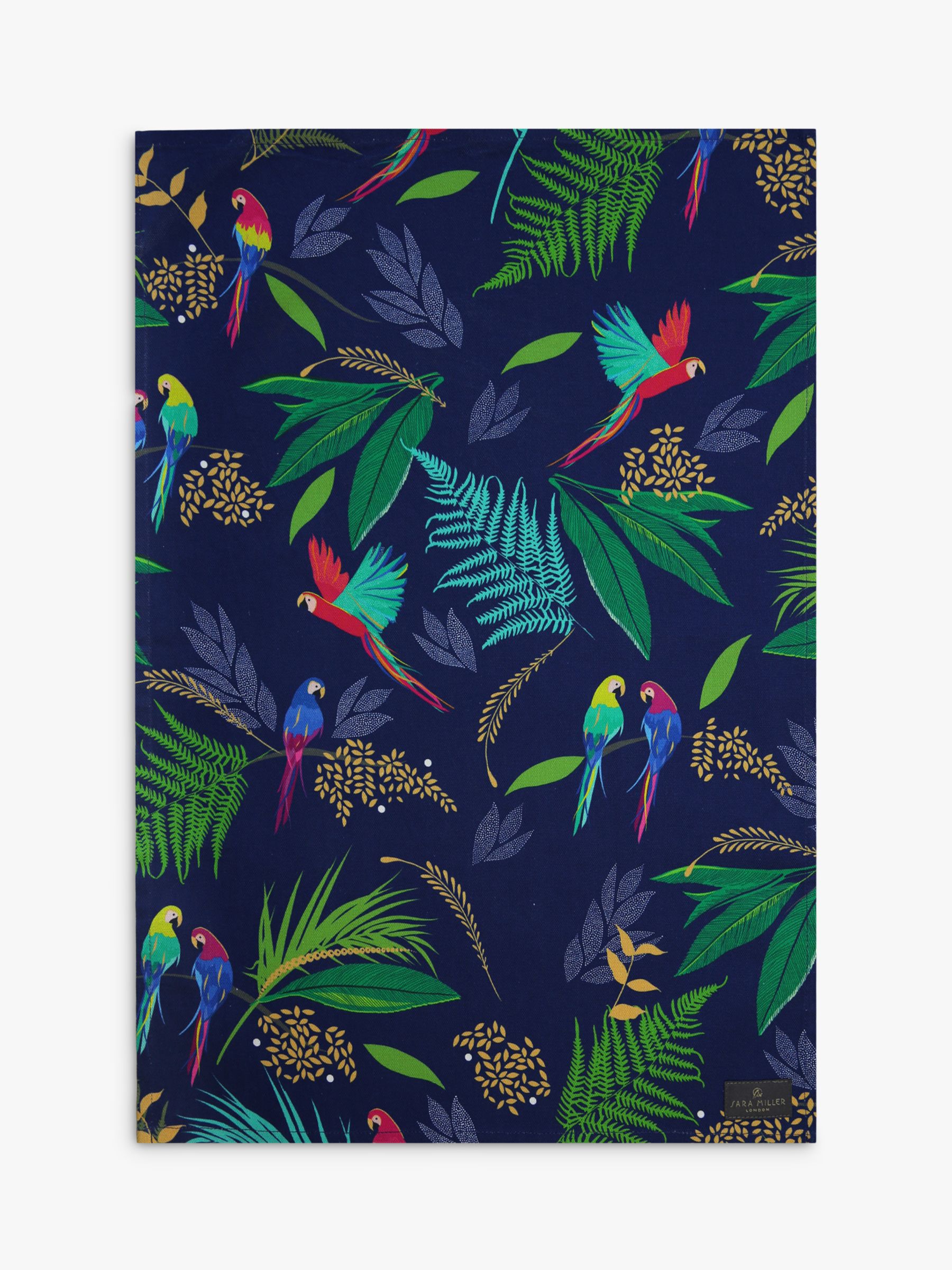 Sara Miller Parrot Tea Towel, Navy/Multi