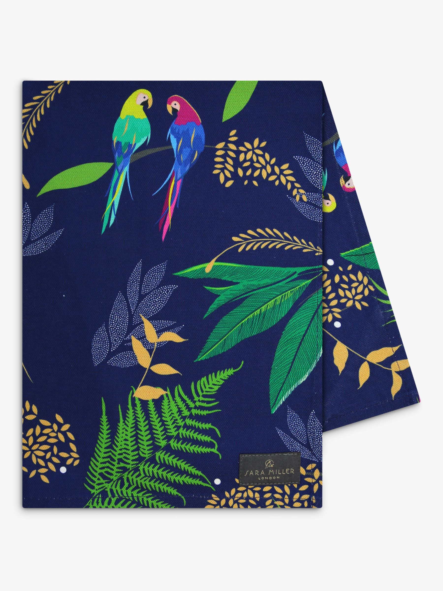 Sara Miller Parrot Tea Towel, Navy/Multi