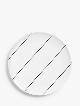 ANYDAY John Lewis & Partners Linear Dinner Plates, Set of 4, 28cm, White/Black