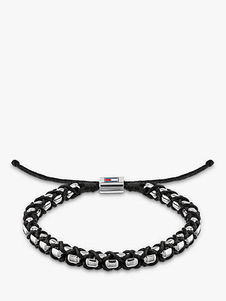 Tommy Hilfiger Men's Stainless Steel Woven Cord Bracelet, Silver/Black