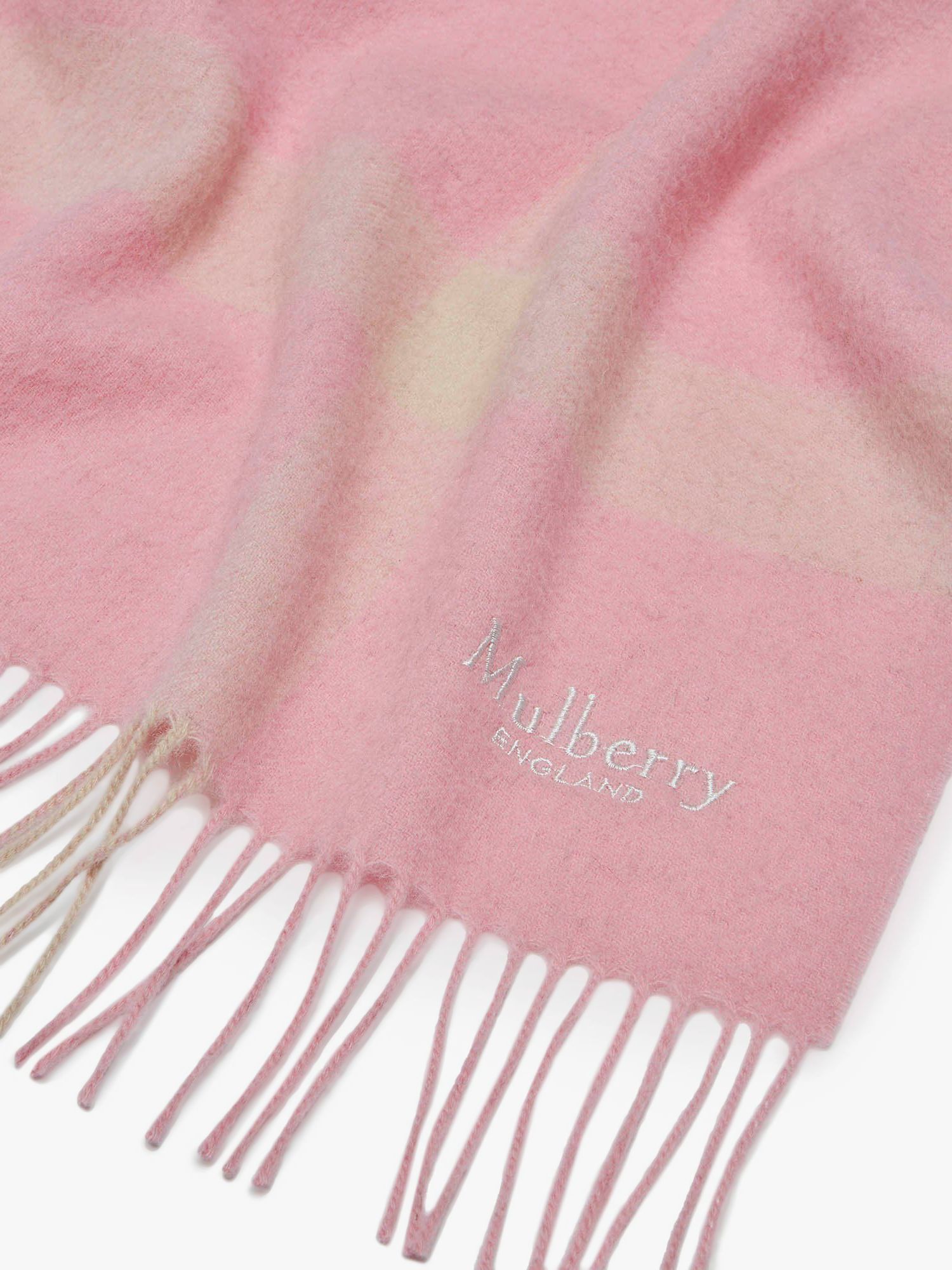 Mulberry Large Check Lambswool Scarf, Bright Pink at John Lewis & Partners