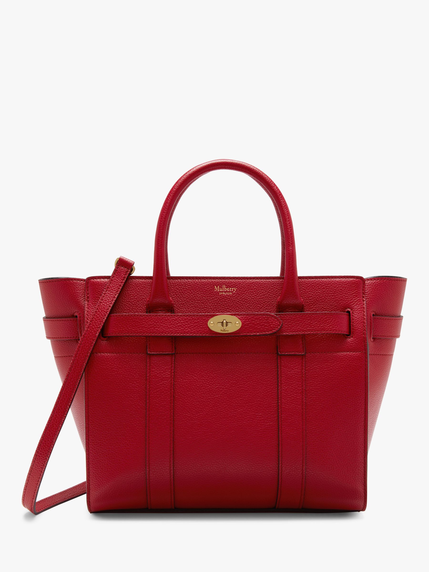 Mulberry Small Bayswater Zipped Classic Grain Leather Tote Bag, Scarlet at John Lewis & Partners