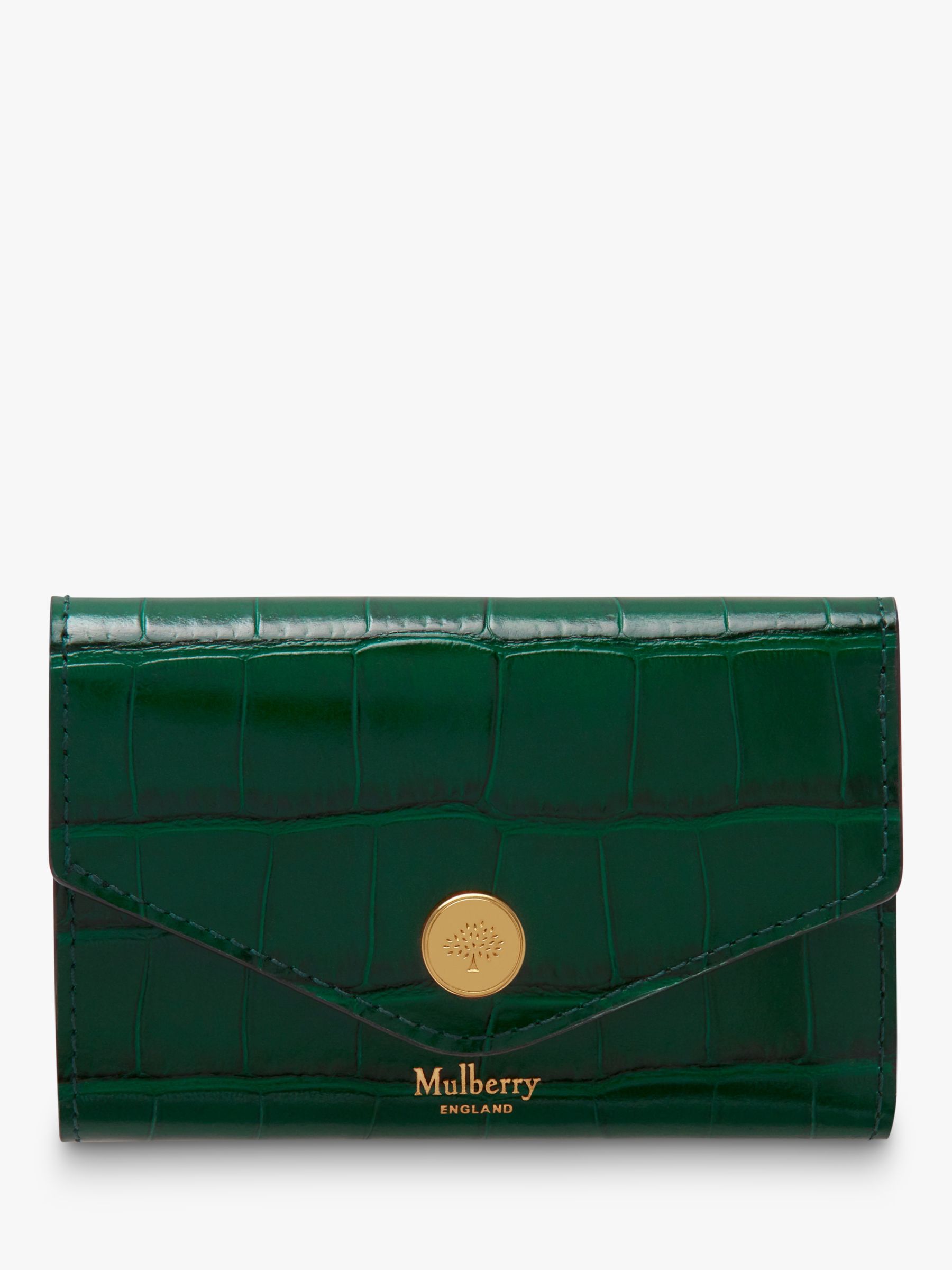 Mulberry Croc Print Folded Multi-Card Wallet, Jungle Green at John Lewis & Partners