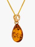 Be-Jewelled Teardrop Amber Pendant Necklace, Gold/Cognac