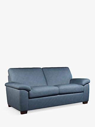 Camden Range, John Lewis Camden Large 3 Seater Leather Sofa, Dark Leg, Soft Touch Blue