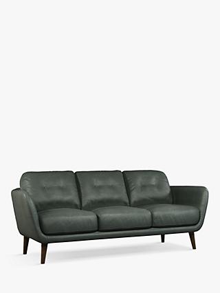 Arlo Range, John Lewis Arlo Leather Large 3 Seater Sofa, Dark Leg, Sellvagio Green