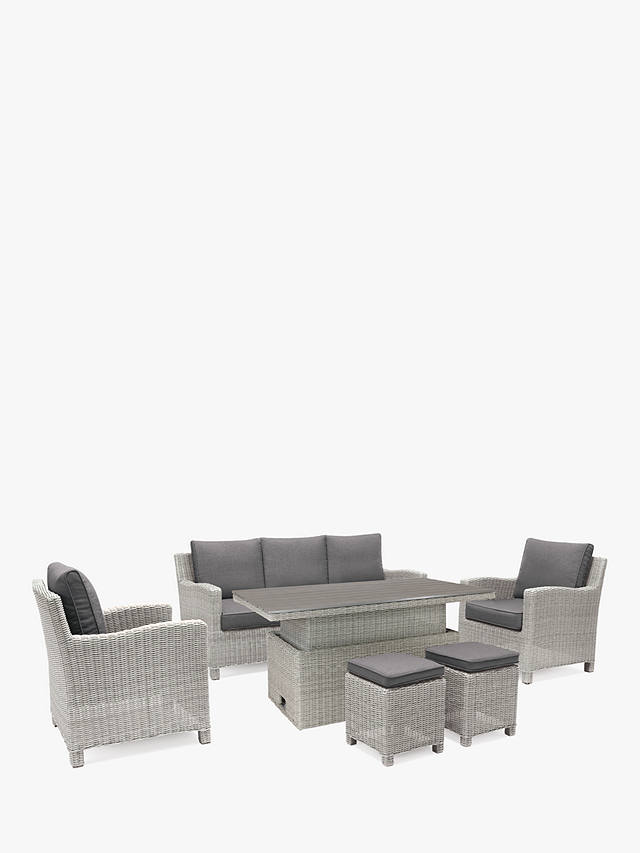 KETTLER Palma 7-Seater Garden Lounging Adjustable Table, Chairs & Stools Set, White Wash/Grey Taupe