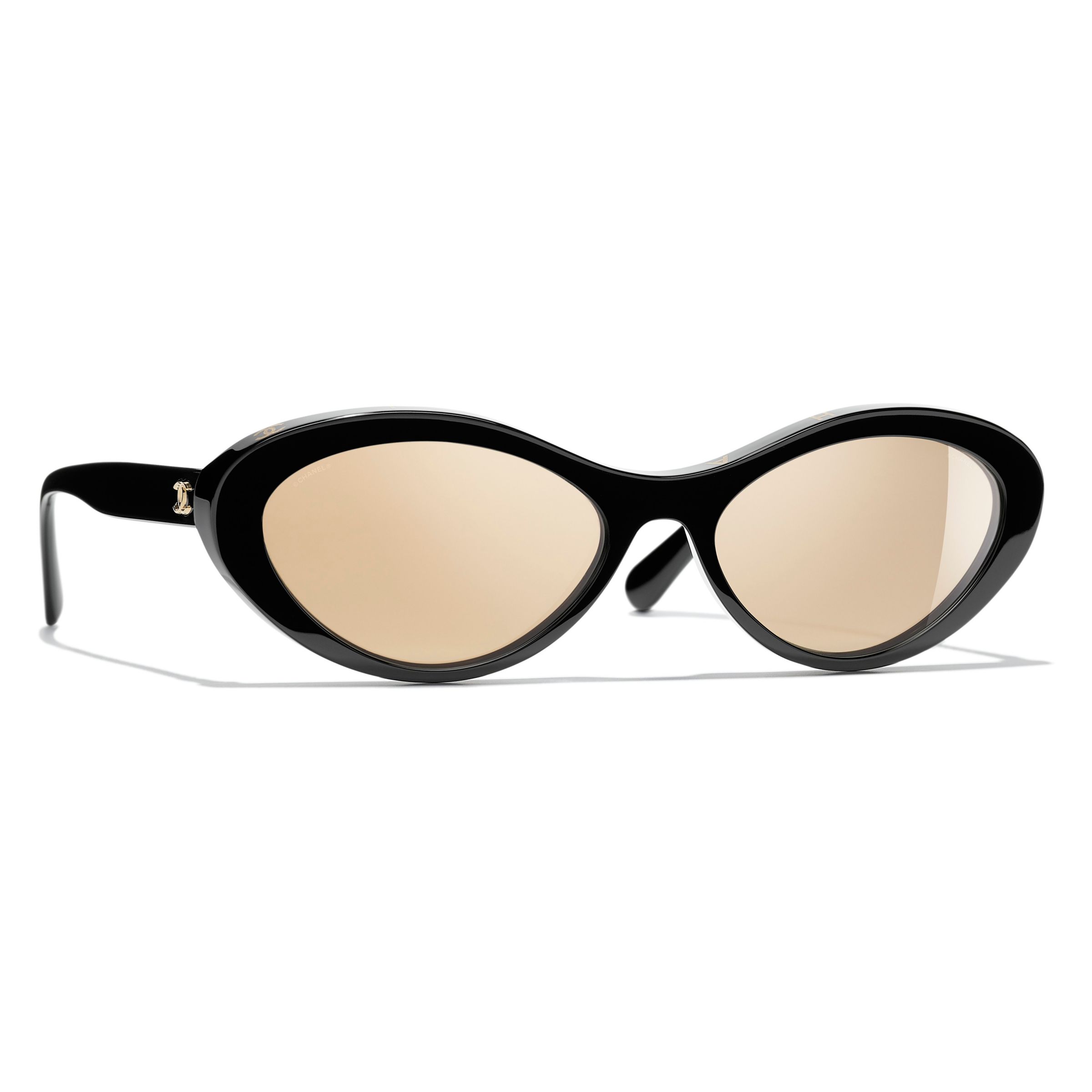 CHANEL Oval Sunglasses CH5416 Polished Black/Beige at John Lewis & Partners