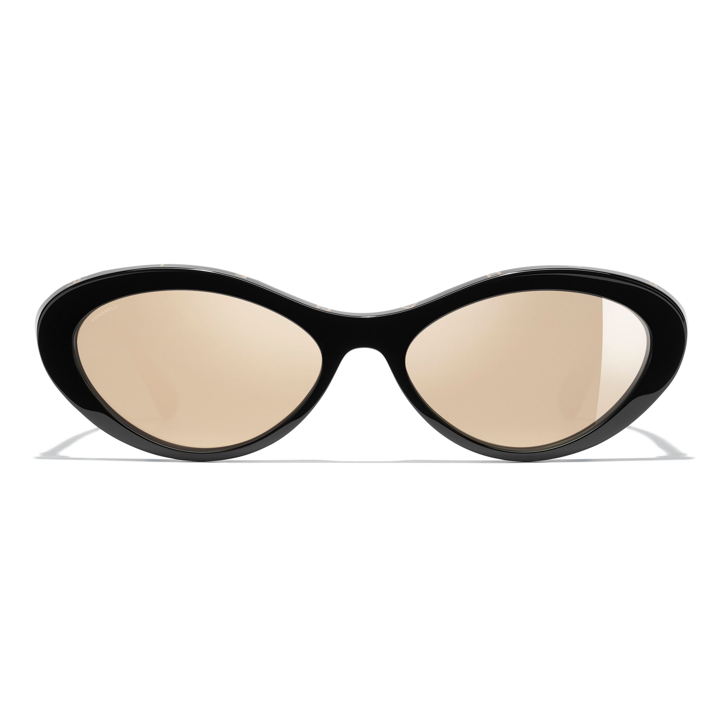 CHANEL Oval Sunglasses CH5416 Polished Black/Beige at John Lewis