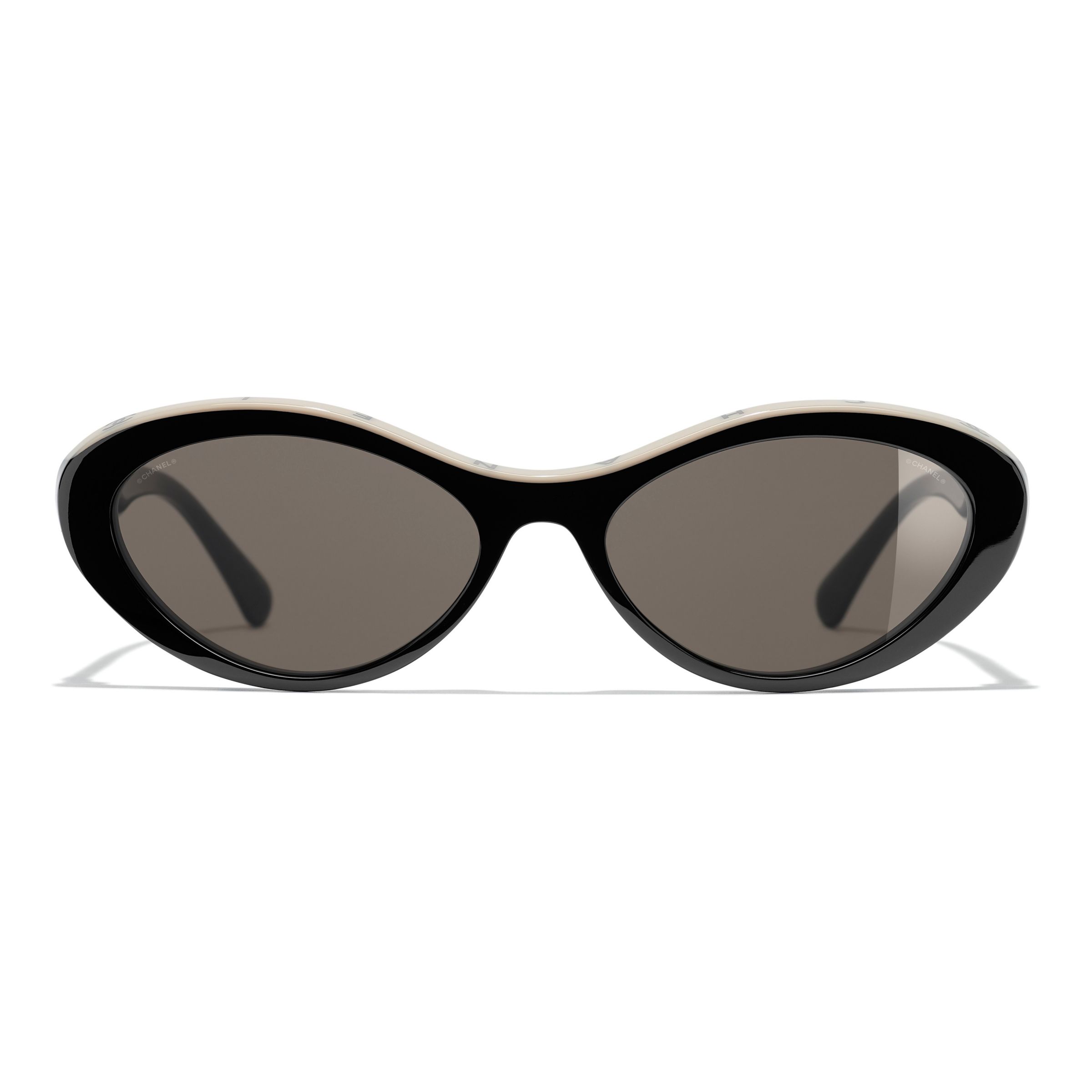 CHANEL Oval Sunglasses CH5416 Black/Beige at John Lewis & Partners