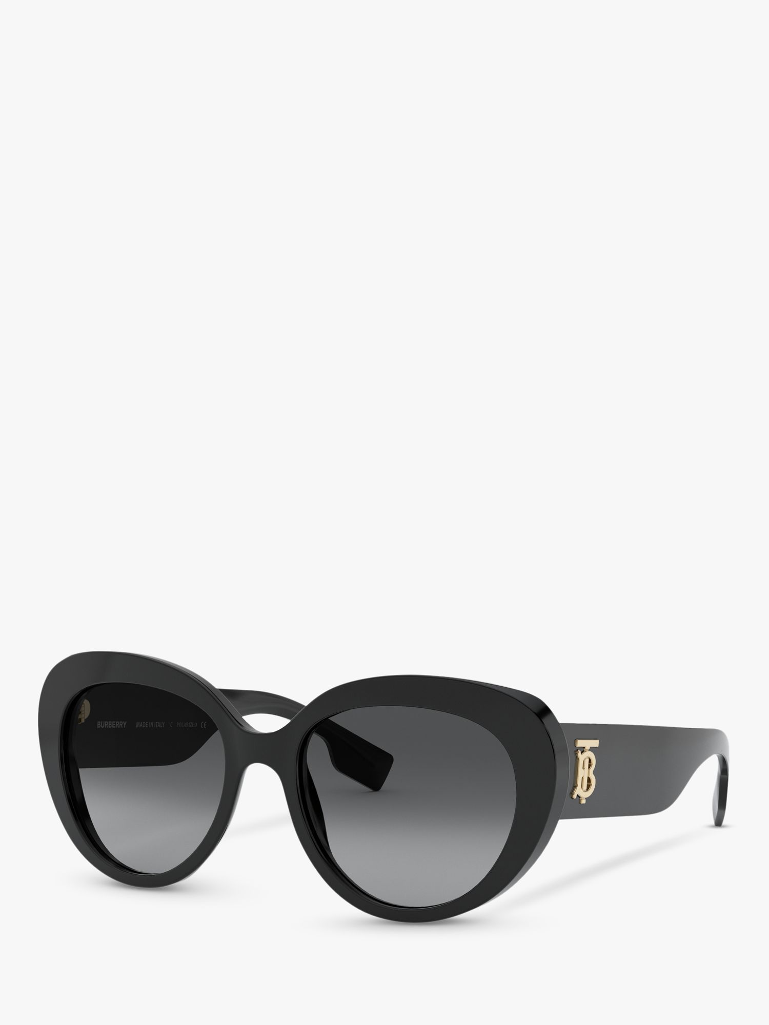 Burberry BE4298 Women's Polarised Cat's Eye Sunglasses, Black/Grey Gradient  at John Lewis & Partners