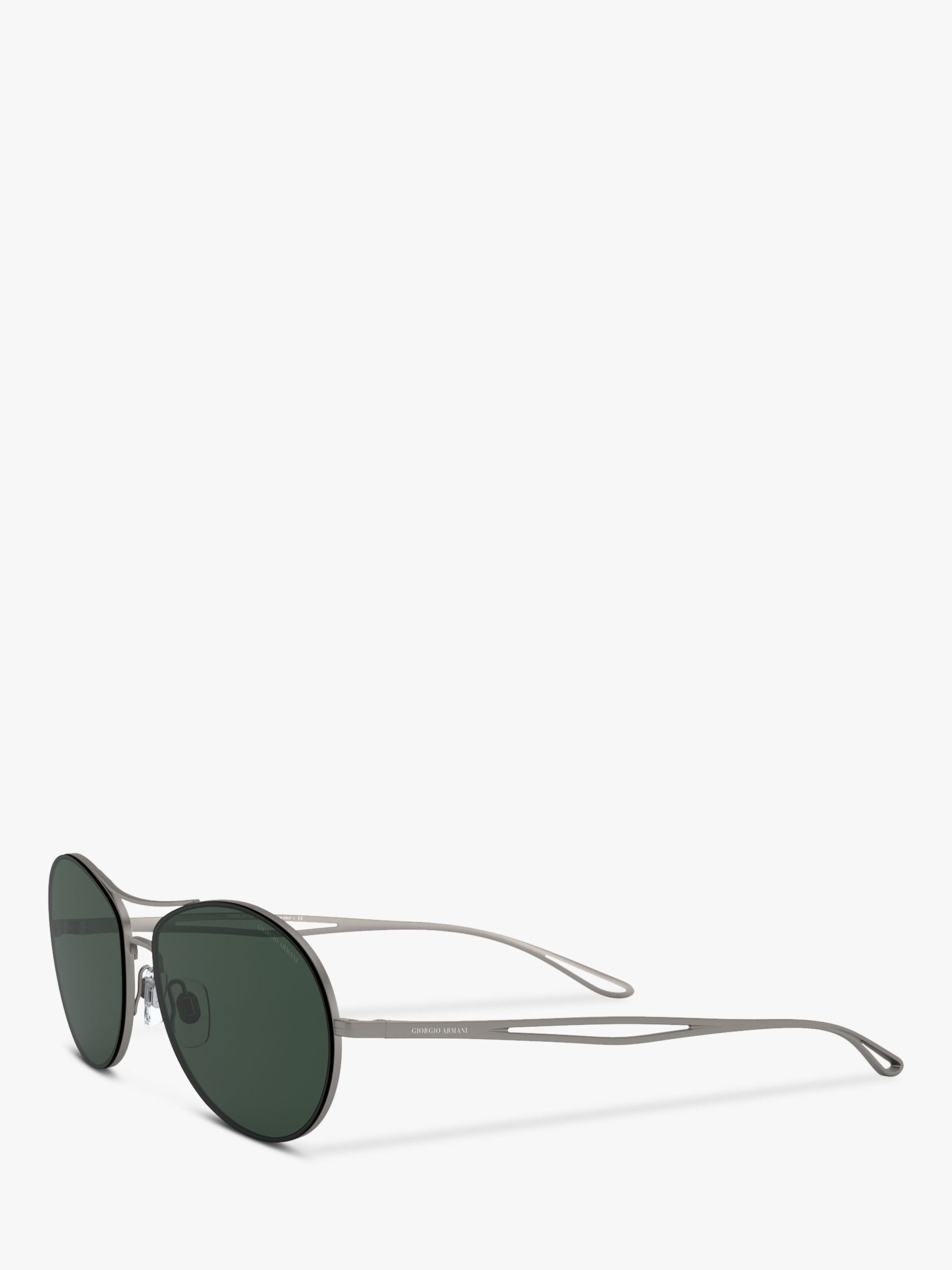 Giorgio Armani AR6099 Men's Aviator Sunglasses, Matte Gunmetal/Dark Green  at John Lewis & Partners