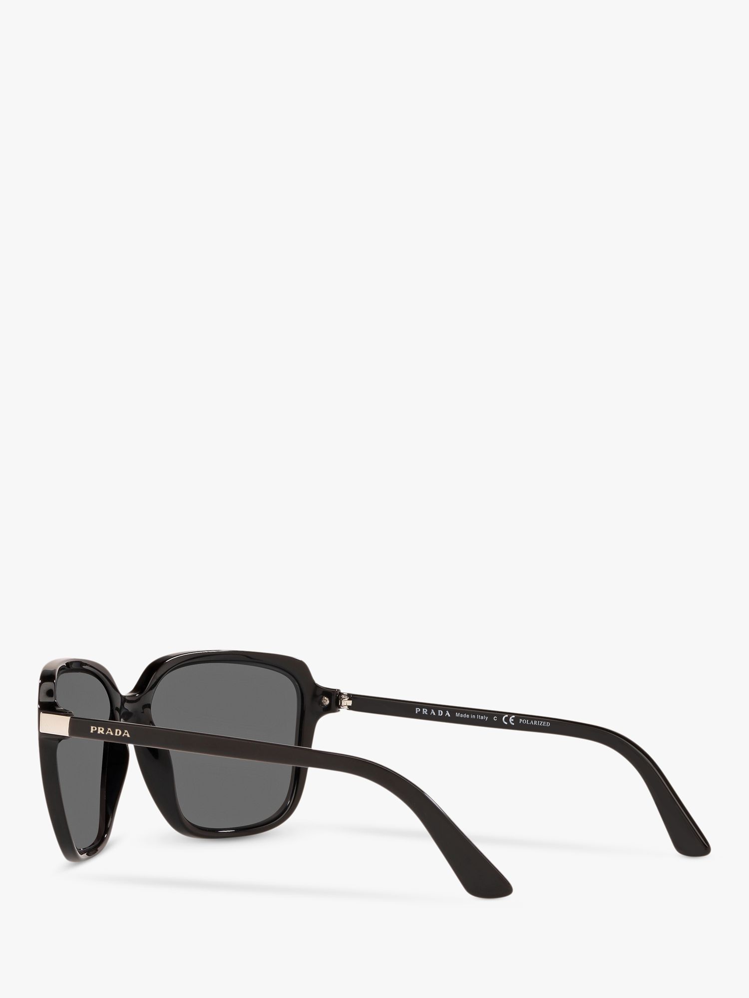 Prada PR 10VS Women's Heritage Polarised Square Sunglasses, Black/Grey