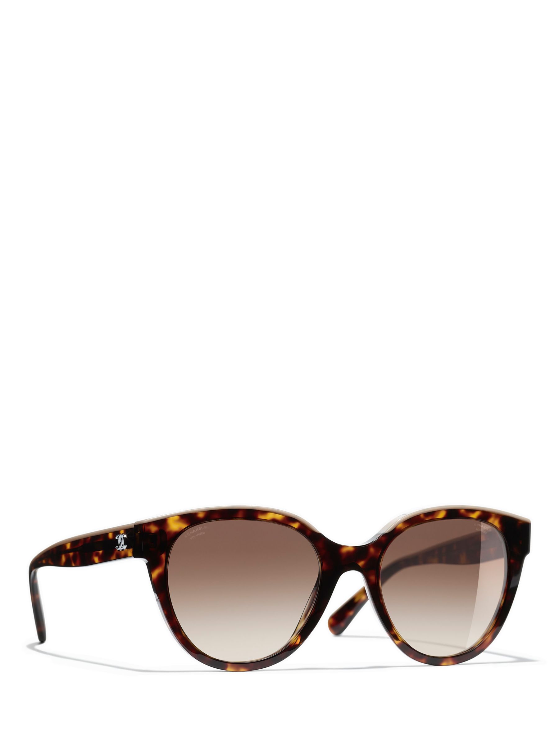 CHANEL Oval Sunglasses CH5414 Black/Beige at John Lewis & Partners