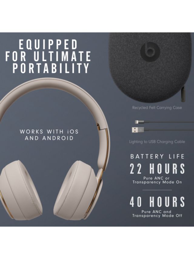 Beats Solo Pro Wireless Bluetooth On-Ear Headphones with Active Noise Cancelling & Mic/Remote, Grey
