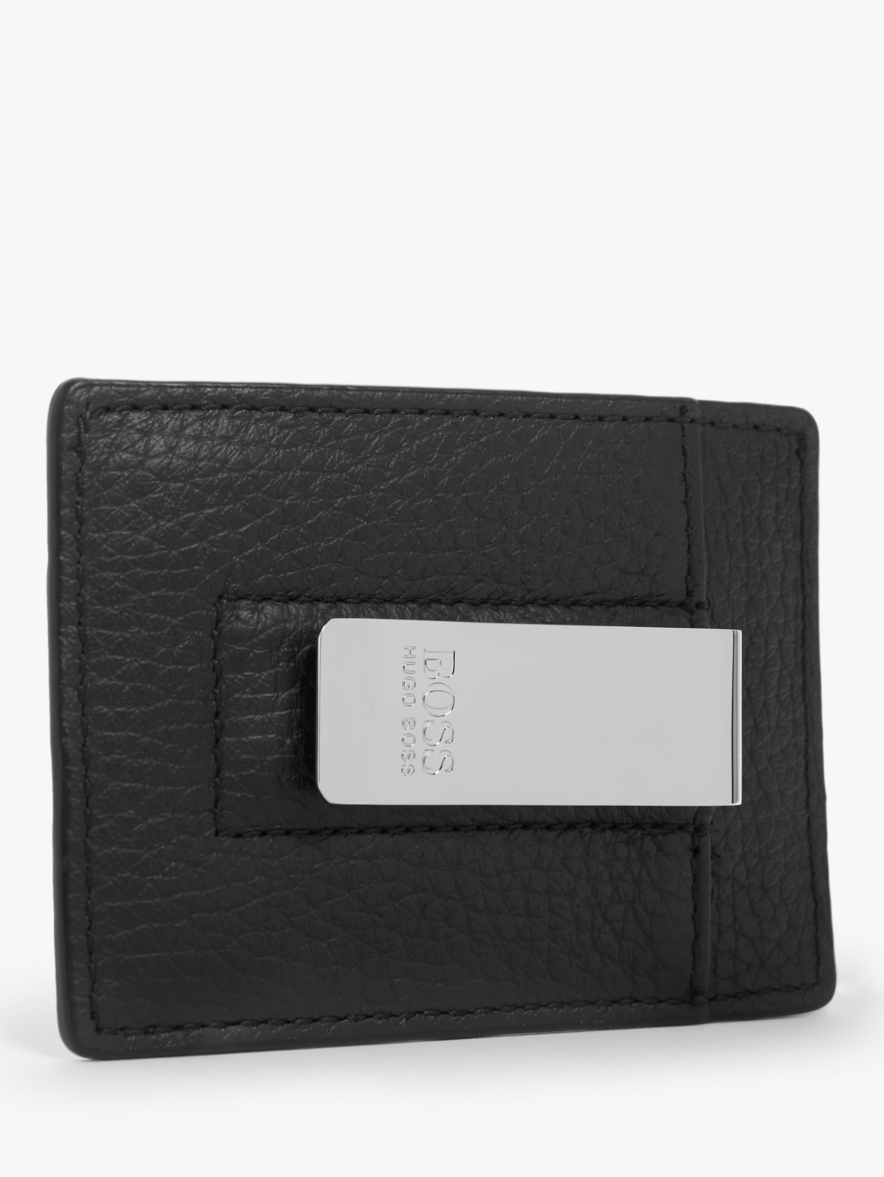 BOSS Cross Leather Card Holder with Money Clip, Navy
