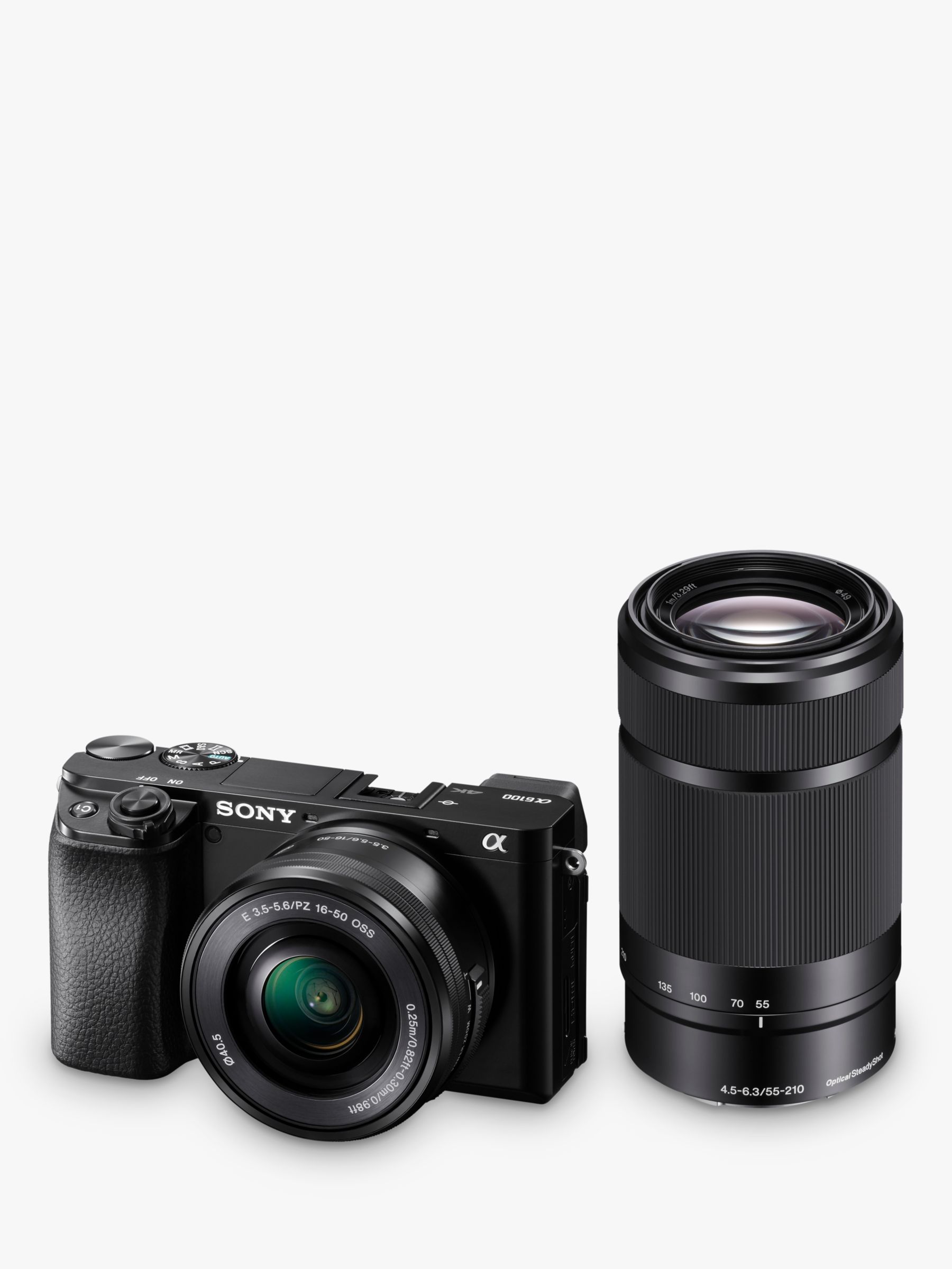 Sony A6100 Compact System Camera with 16-50mm OSS Lens & 55-210mm OSS Lens, 4K Ultra HD, 24.2MP, Wi-Fi