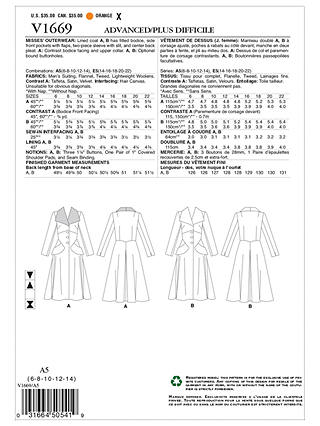 Vogue Women's Vintage Inspired Coat Sewing Pattern, 1669, A5