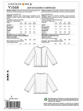 Vogue Women's Fitted Jacket Sewing Pattern, 1668, A