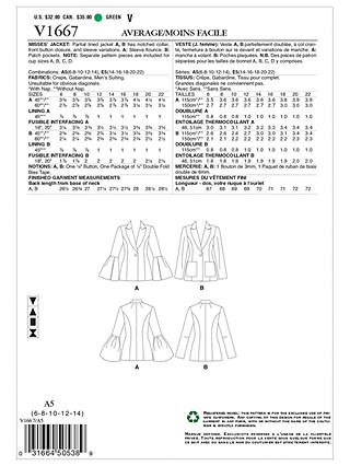 Vogue Women's Jacket Sewing Pattern, 1667, A5