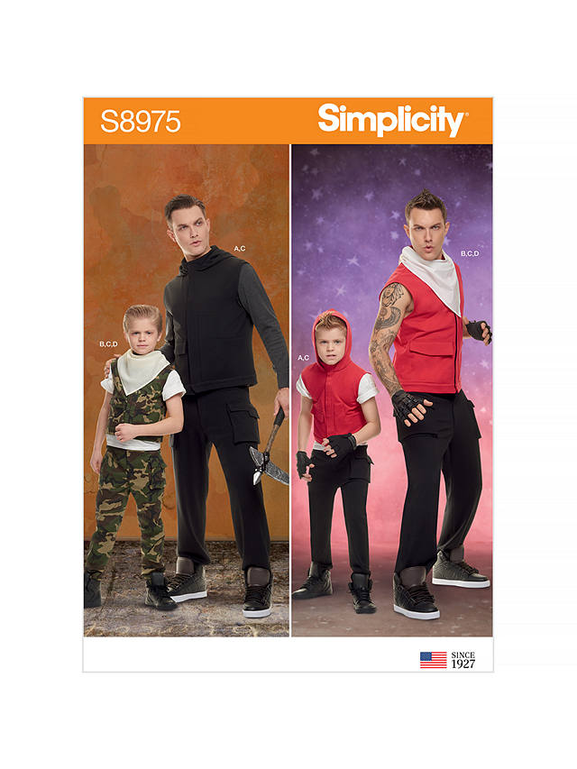 Simplicity Men's & Boys' Action Costumes Sewing Patterns, 8975, A
