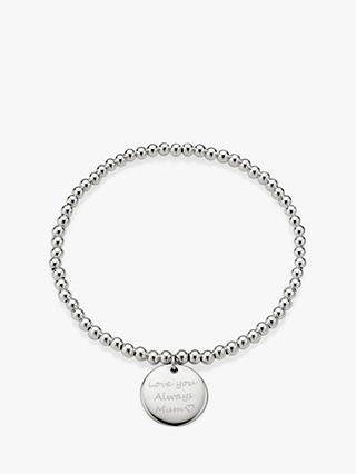 Under the Rose Personalised Engraved Heart Stretch Beaded Bracelet, Silver