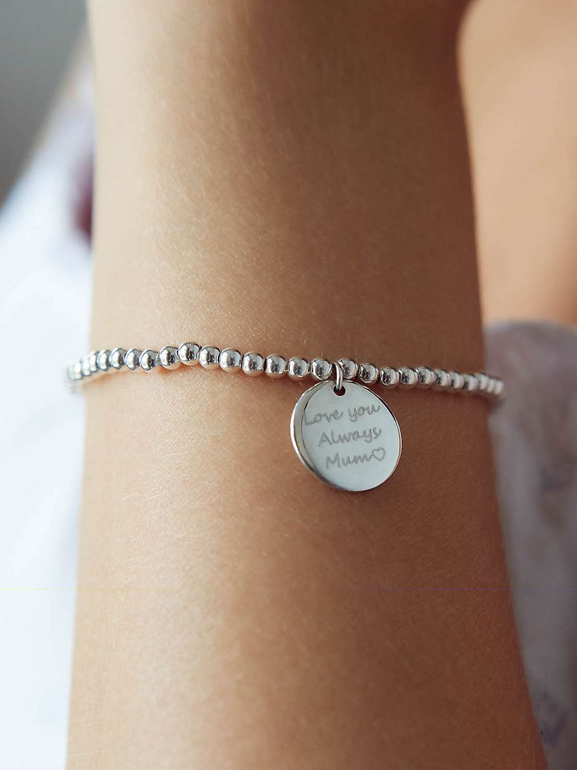 Buy Under the Rose Personalised Engraved Stretch Bead Bracelet, Silver Online at johnlewis.com