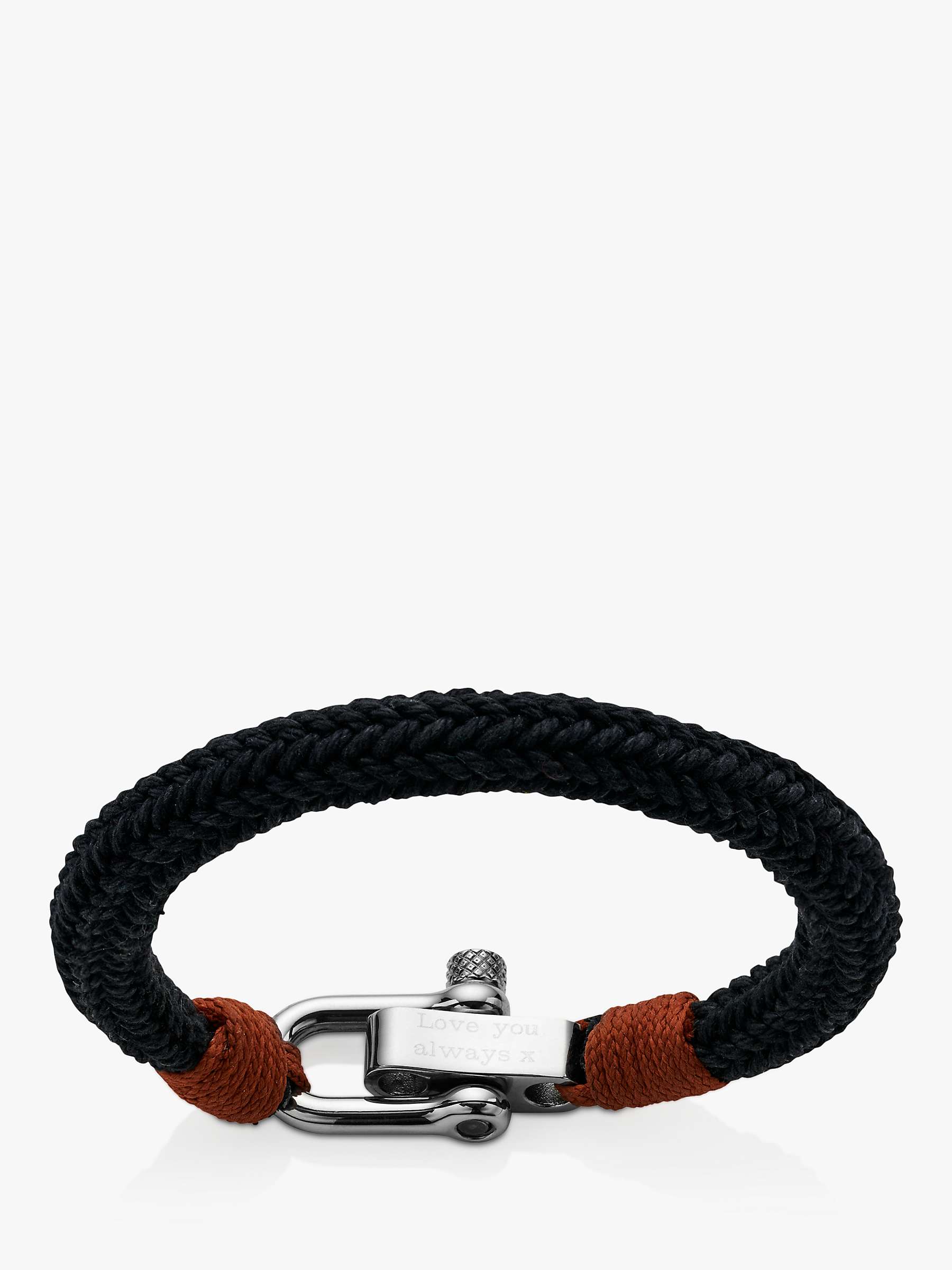 Buy Under the Rose Personalised Men's Shackle Bracelet, Black/Tan Online at johnlewis.com