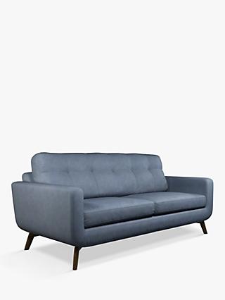 Barbican Range, John Lewis Barbican Large 3 Seater Leather Sofa, Dark Leg, Soft Touch Blue