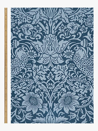 Morris & Co.Thief Bird Floral Print Fabric, Navy Blue