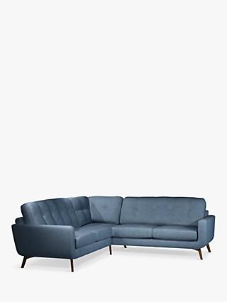 Barbican Range, John Lewis Barbican 5+ Seater Leather Corner Sofa, Dark Leg, Soft Touch Blue