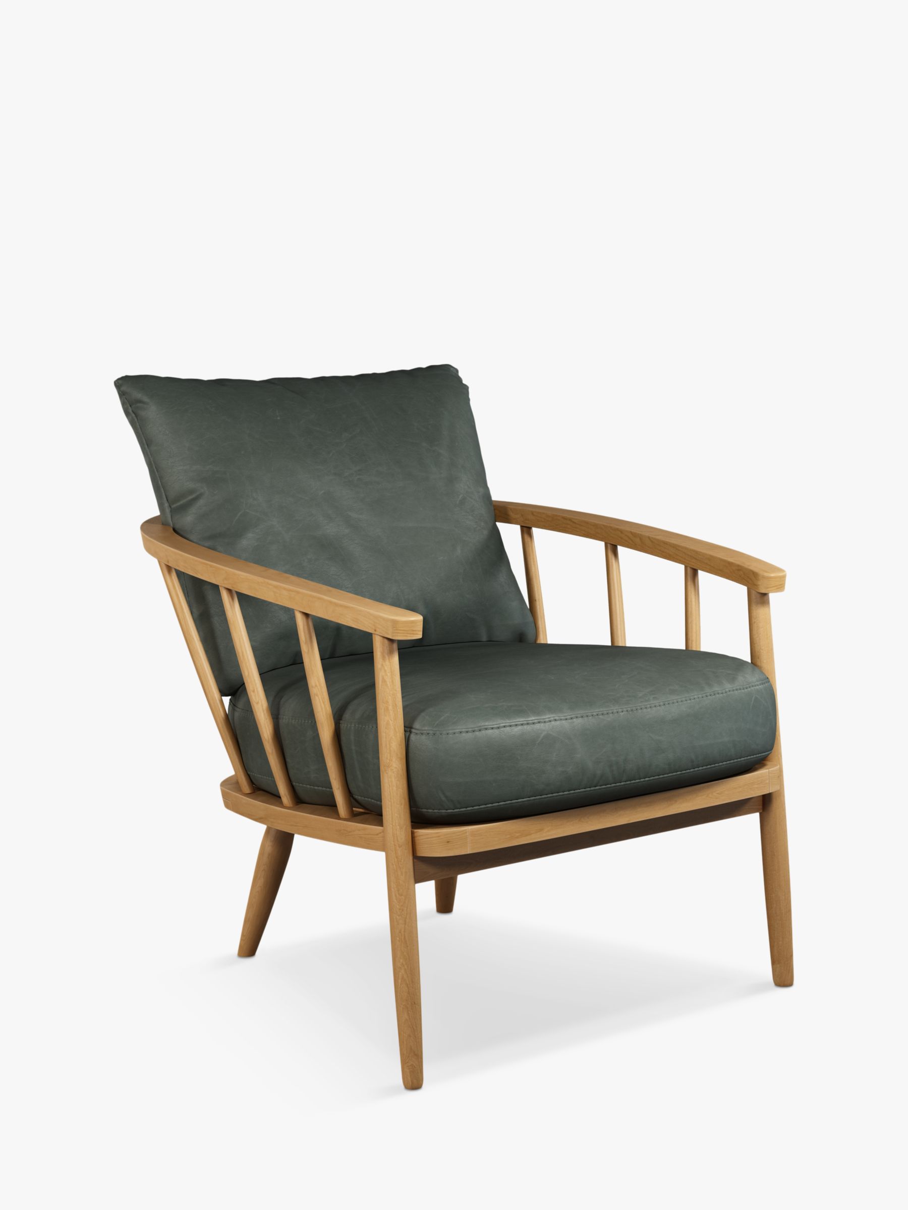 Frome Range, John Lewis Frome Leather Armchair, Light Wood Frame, Sellvagio Green