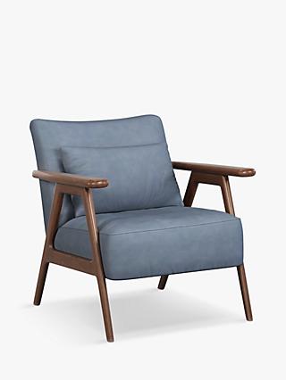 Hendricks Range, John Lewis Hendricks Leather Armchair, Dark Wood Frame, Soft Touch Blue