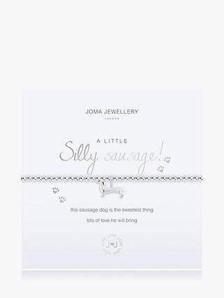 Joma Jewellery A Little Silly Sausage Dog Beaded Bracelet, Silver