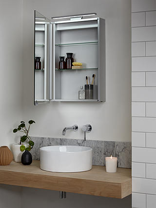 John Lewis Partners Ariel Single Mirrored And Illuminated Bathroom Cabinet - Slimline Bathroom Mirror Wall Cabinet
