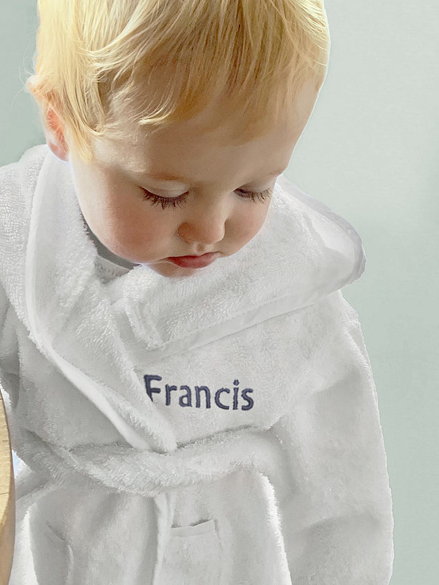 Babyblooms Personalised Baby Bathrobe with Luxury Hooded Baby Towel, 0-12 Months, White/Blue