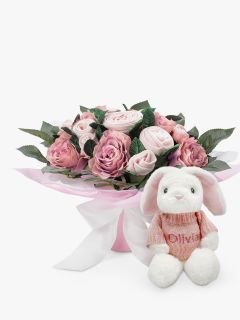 Babyblooms Luxury Baby Clothes Bouquet and Personalised Baby Bunny Soft Toyc