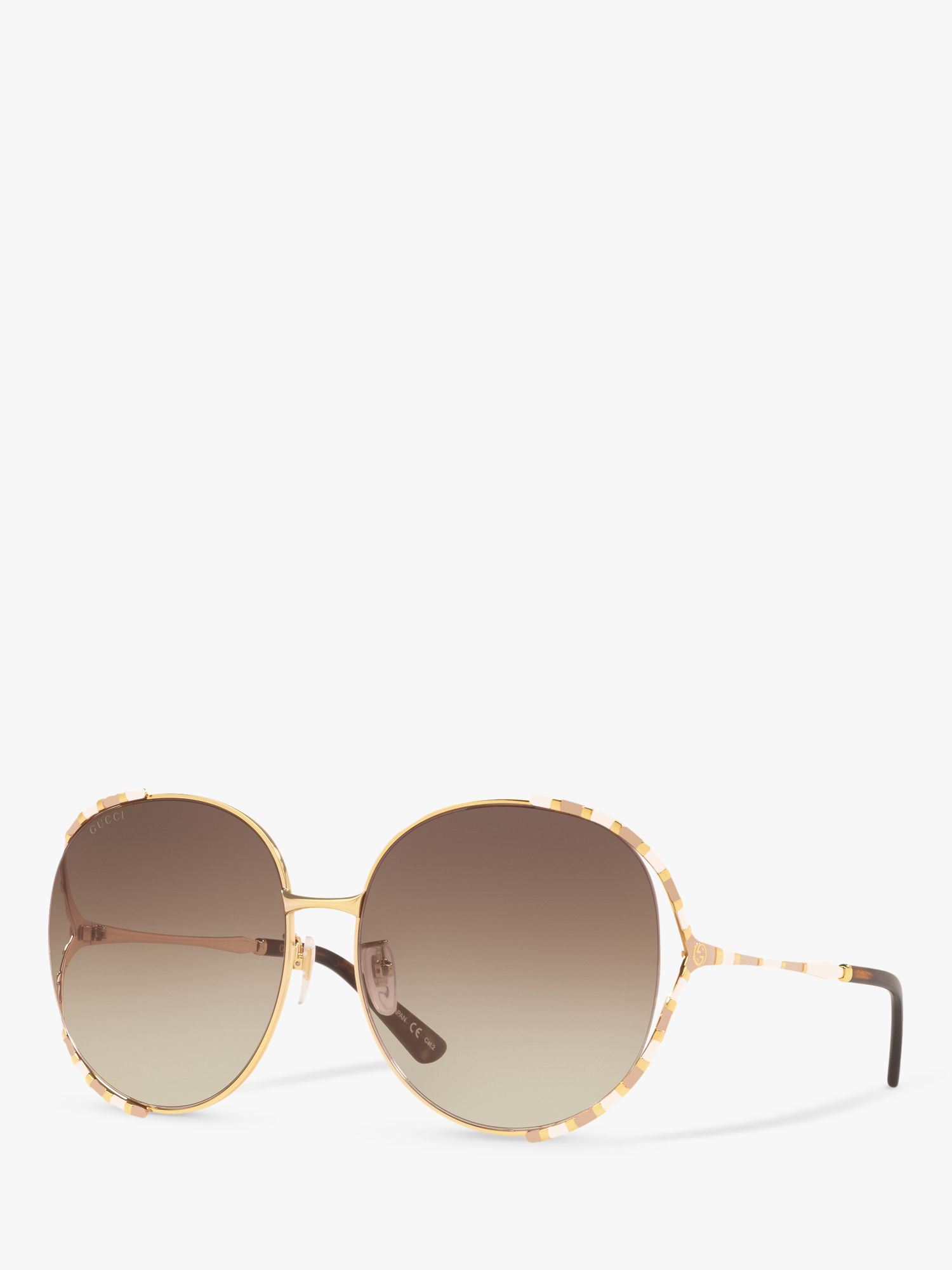 Gucci GG0595S Women's Oversized Oval Sunglasses, Gold/Brown Gradient