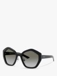 Prada PR 08XS Women's Hexagonal Sunglasses, Black/Grey Gradient