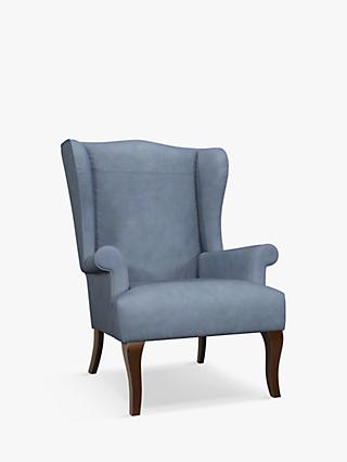 Shaftesbury Range, John Lewis Shaftesbury Leather Wing Chair, Dark Leg, Soft Touch Blue