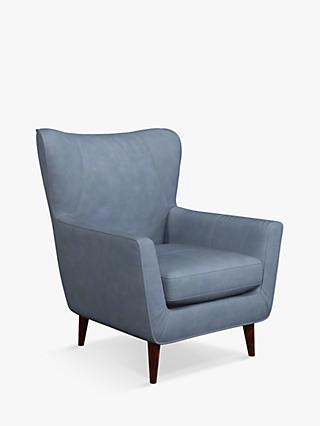 Thomas Range, John Lewis Thomas Leather Wing Chair, Dark Leg, Soft Touch Blue