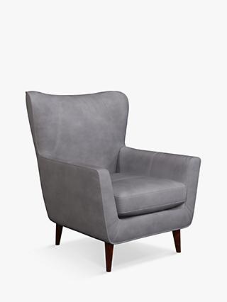 Thomas Range, John Lewis Thomas Leather Wing Chair, Dark Leg, Soft Touch Grey