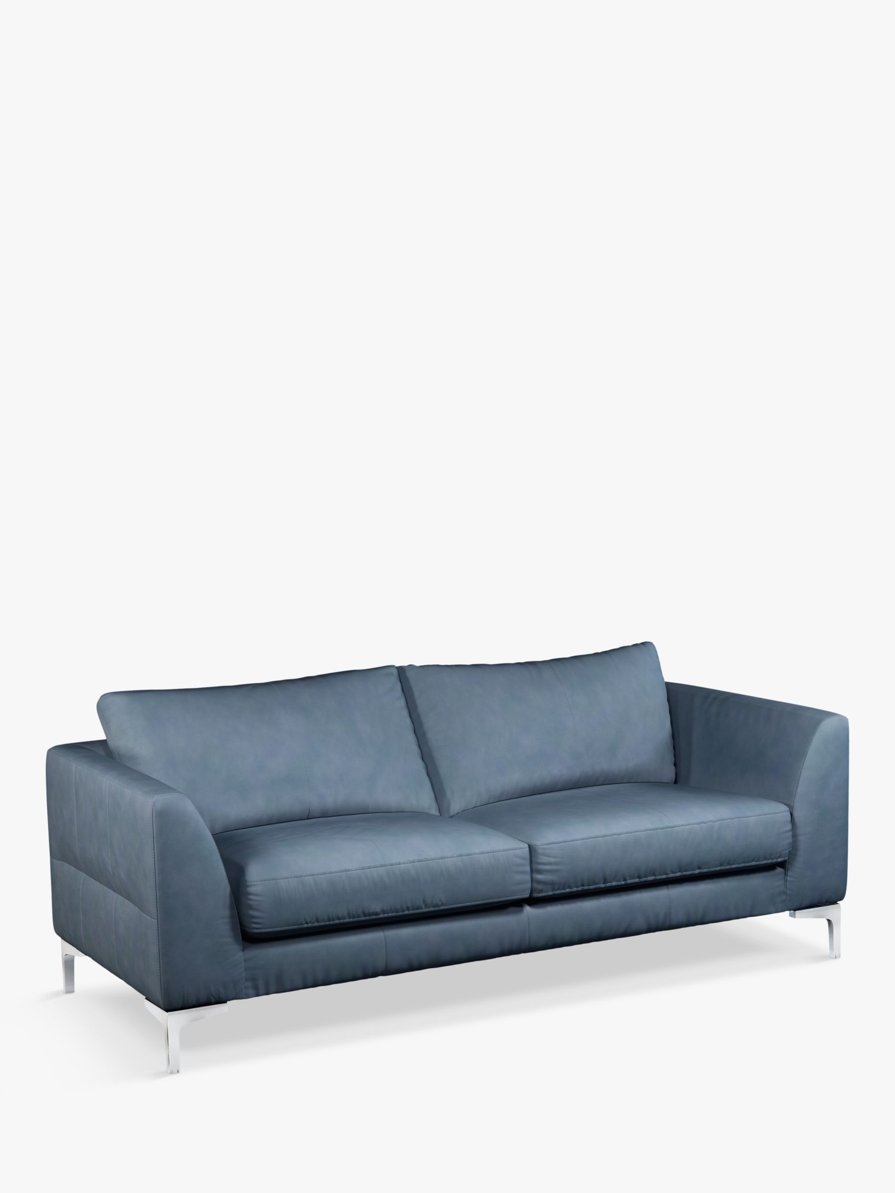 Belgrave Range, John Lewis Belgrave Large 3 Seater Leather Sofa, Metal Leg, Soft Touch Blue