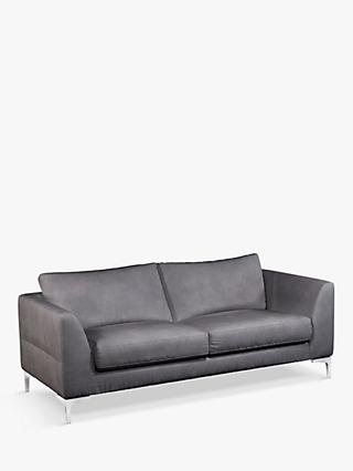 Belgrave Range, John Lewis Belgrave Large 3 Seater Leather Sofa, Metal Leg, Soft Touch Grey