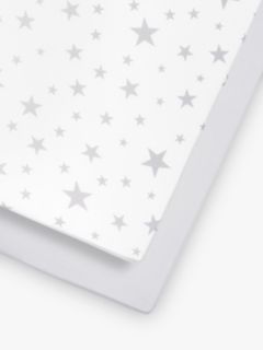 Snüz Baby Star Cot/Cotbed Fitted Sheets, 2 Piece Set, White/Grey