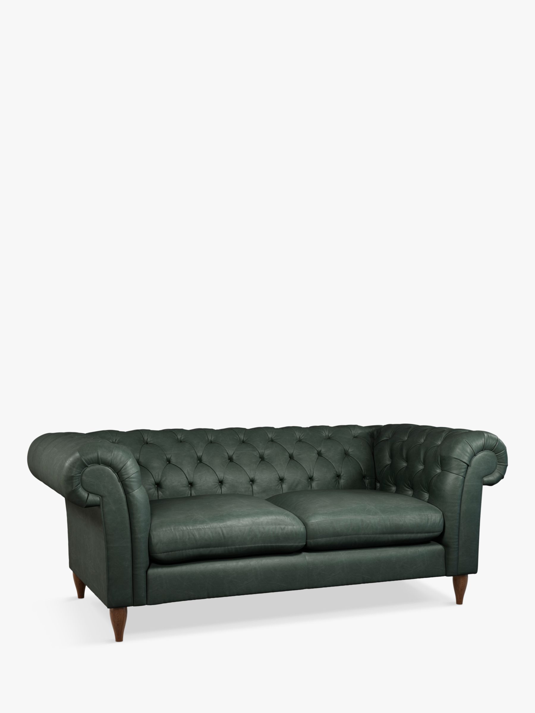 Cromwell Range, John Lewis Cromwell Chesterfield Large 3 Seater Leather Sofa, Dark Leg, Sellvagio Green
