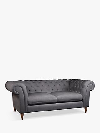 Cromwell Range, John Lewis & Partners Cromwell Chesterfield Large 3 Seater Leather Sofa, Dark Leg, Soft Touch Grey