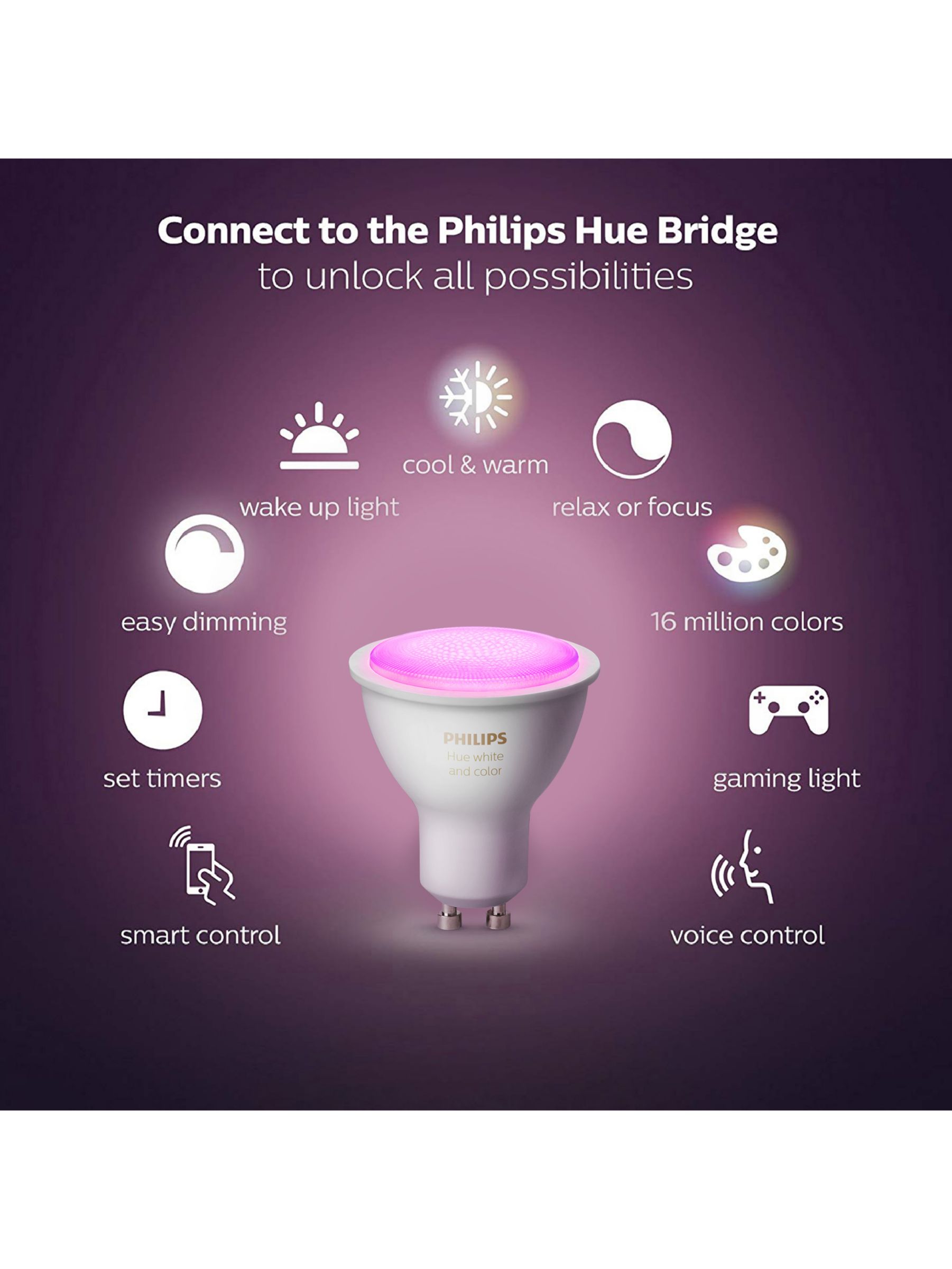 Philips Hue White and Colour Ambiance Wireless Lighting LED Starter Kit  with GU10 Bulbs with